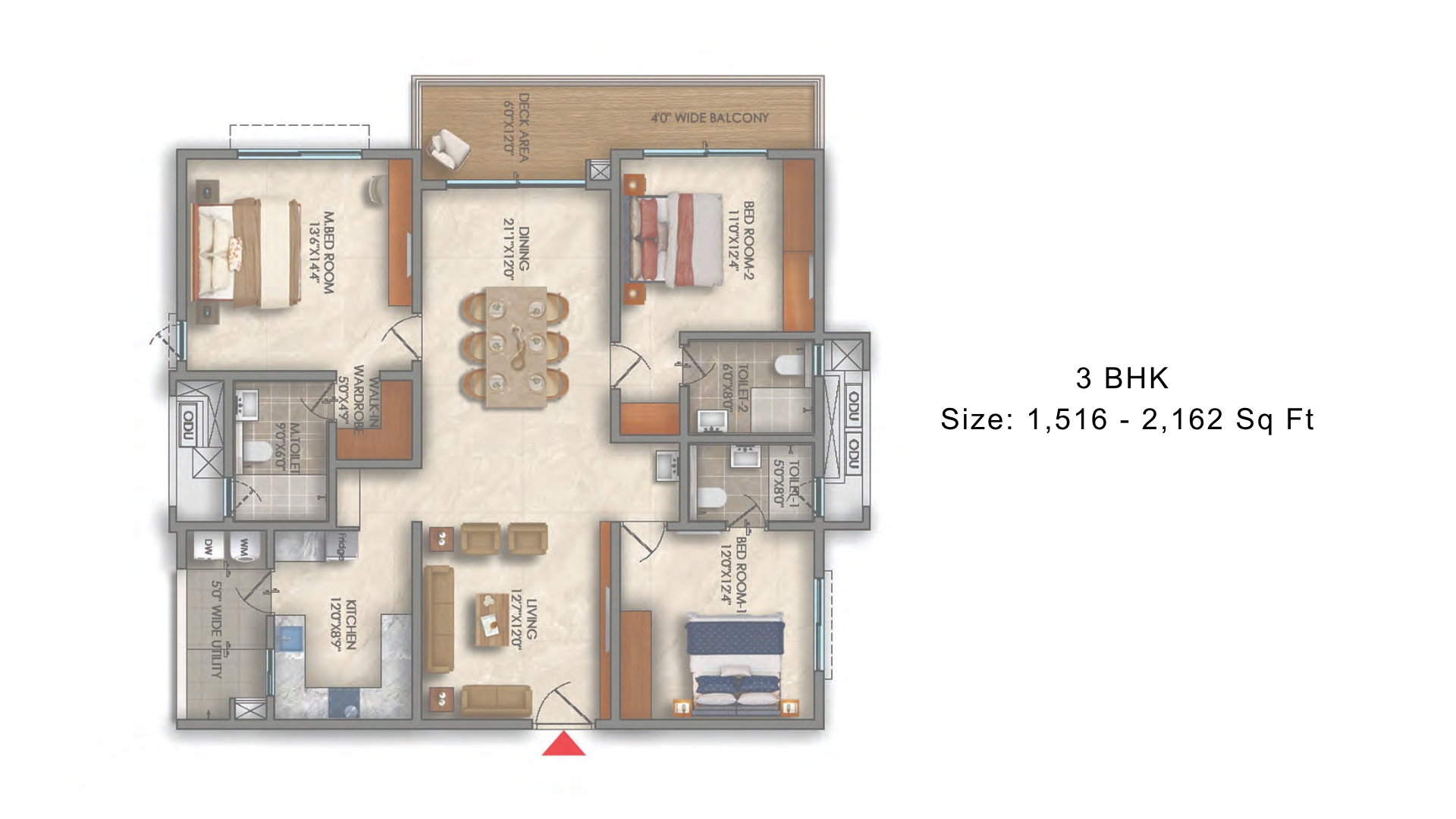 3 BHK Floor Plan - click to unlock